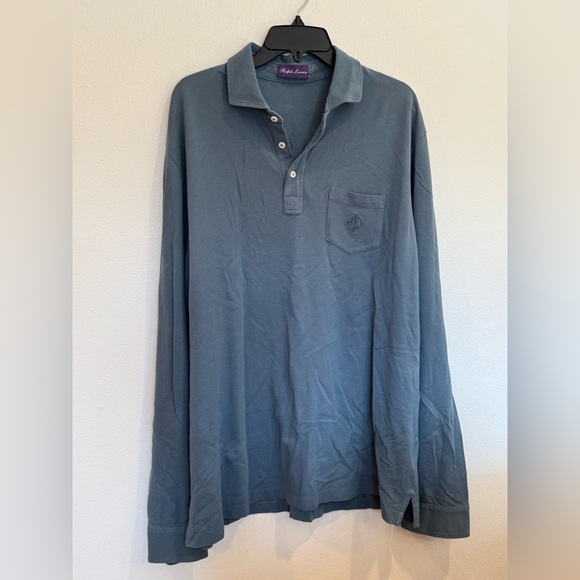 Ralph Lauren Purple Label Slim Logo Washed Pique Polo Long Sleeve Shirt Sweater - Picture 8 of 8